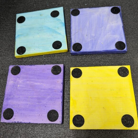 Set Of 4 Lot Colorful Coasters Sommelier Fun Under Glass Grapes Pears Olives - Picture 5 of 7